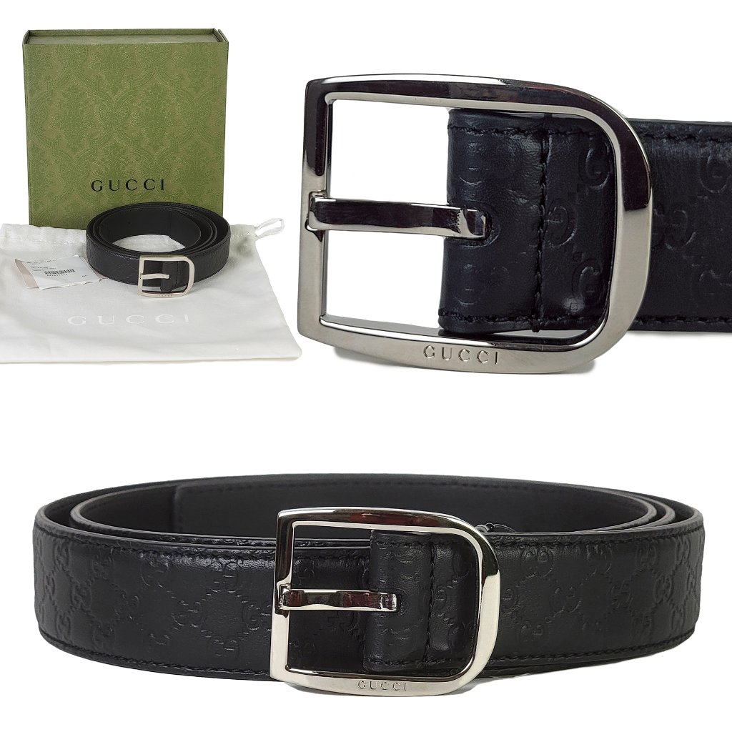 Gucci Belt 510309 Gg Logo Monogram Black Leather Signature Buckle 105 / 42